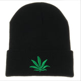 Men Women Winter Hip Hop Punk Black Weed Leaf Beanie Hats Knitting Woolen Cap Skullies