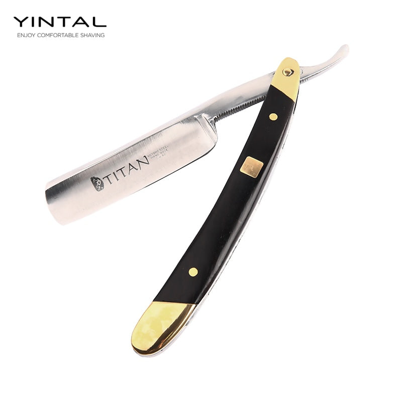 Stainless Steel Men Shaving Straight Razor Ebony Wooden Handle Classic Manual Barber Shaving Knife